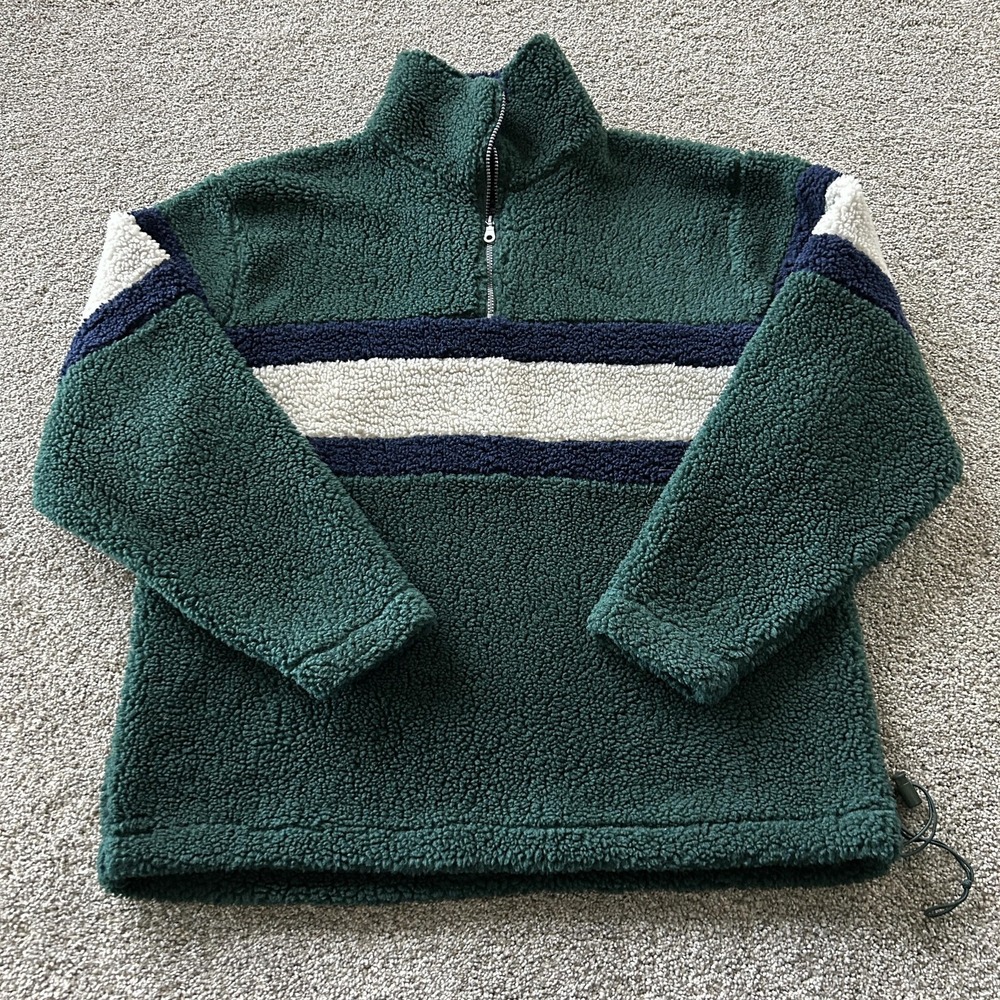 Vintage Sierra Blue Sherpa Jacket Mens Large Green Fleece 1/4 Zip Lined Winter